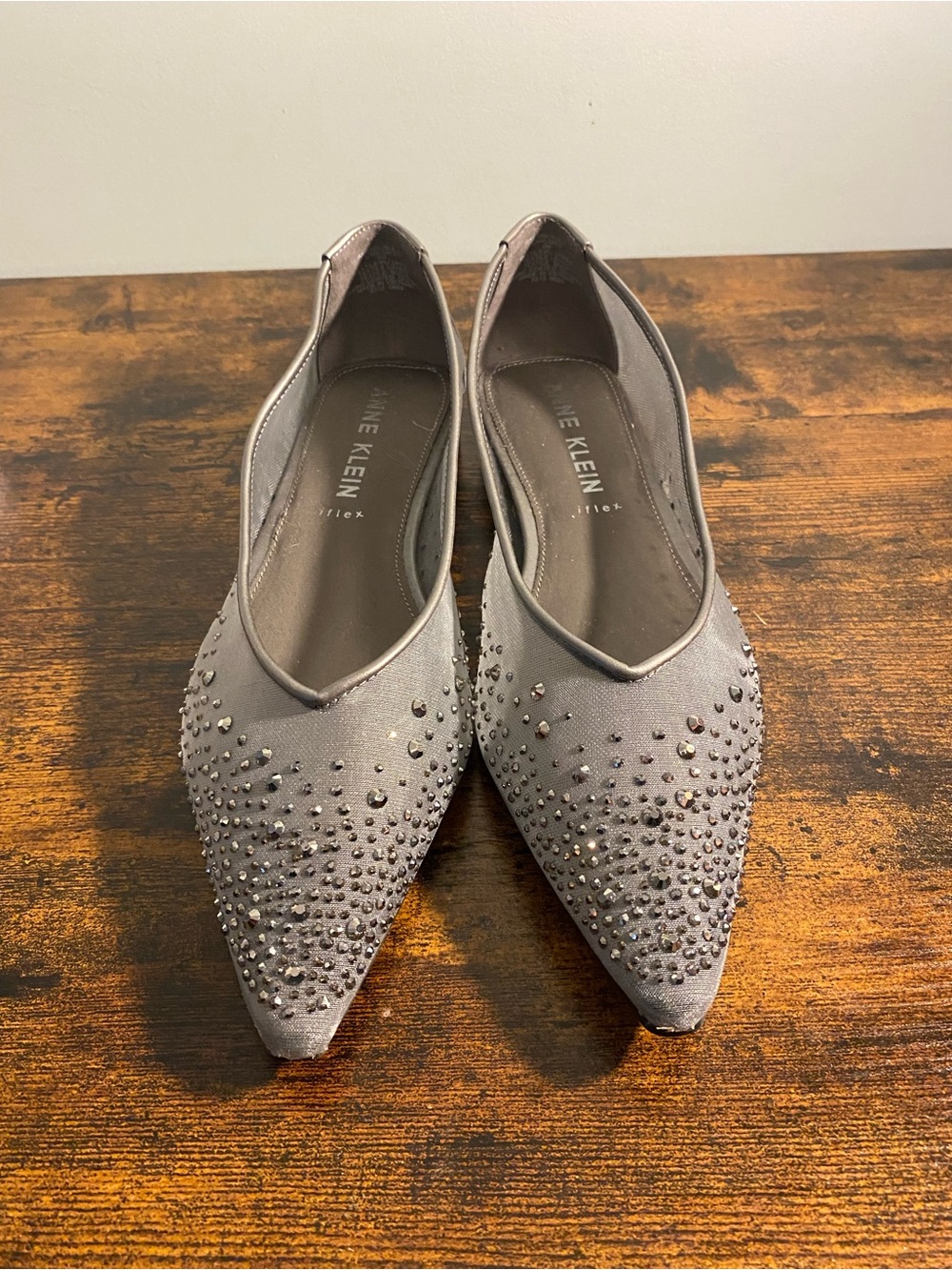 Anne Klein Carlisle-C Rhinestone Mesh Low Block Heel Flats